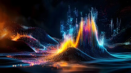 Futuristic digital landscape showcasing the dynamic visualization of algorithms and deep learning structures sorting and processing vast amounts of information