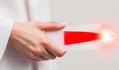 Obraz premium Doctor holding card with glowing red thyroid gland.