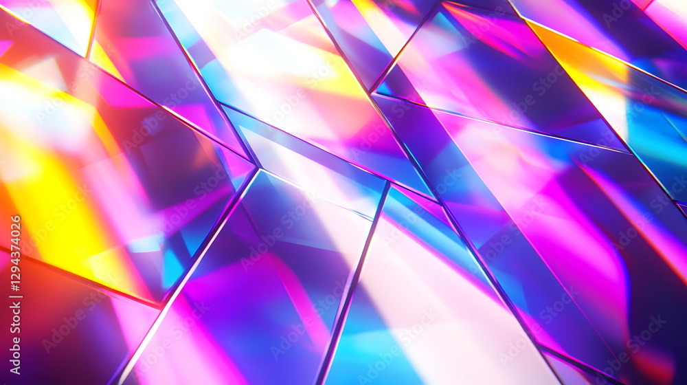 Poster colorful abstract background with reflective and refractive geometric shapes creating a vibrant ligh