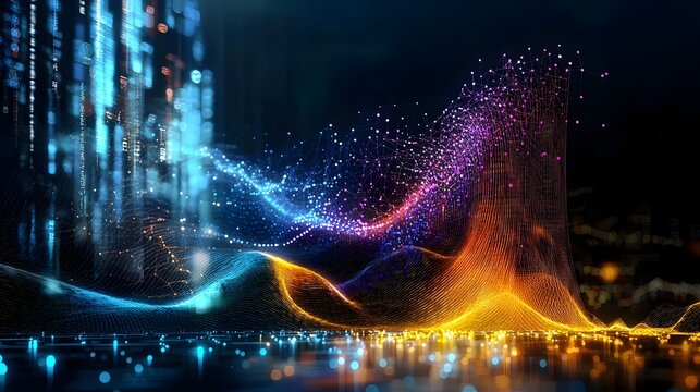 Futuristic social network analysis visualization with interconnected glowing data points complex algorithms processing user behavior and advanced AI driven big data interpretation