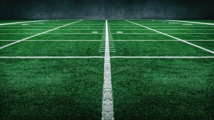 Fototapeta premium Football Field with Fresh Green Grass and Markings in Perspective