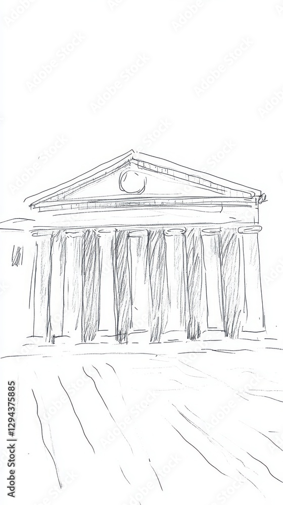 Poster line drawing of a classical temple with columns