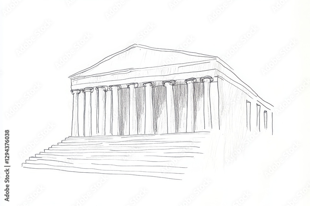 Aufkleber line drawing of ancient greek temple architecture building design sketch illustrations sketches arch