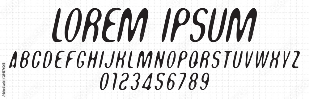 Poster a set of simple rounded slanted italic fonts with letters and numbers for engineering drawings and s
