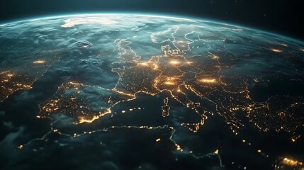 Obraz premium Night earth illuminated showcasing connectivity global from space high resolution picture