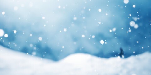 Snowy mountains covered in white winter blanket, snow particles falling down from the sky