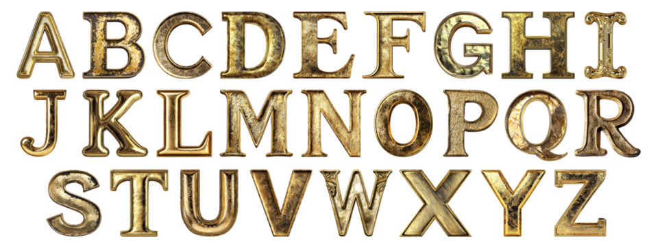 Alphabet made from gold metal letters