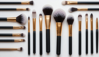 Premium Makeup Brushes Set – Gold & Black Handles, Professional Beauty Tools on White Background