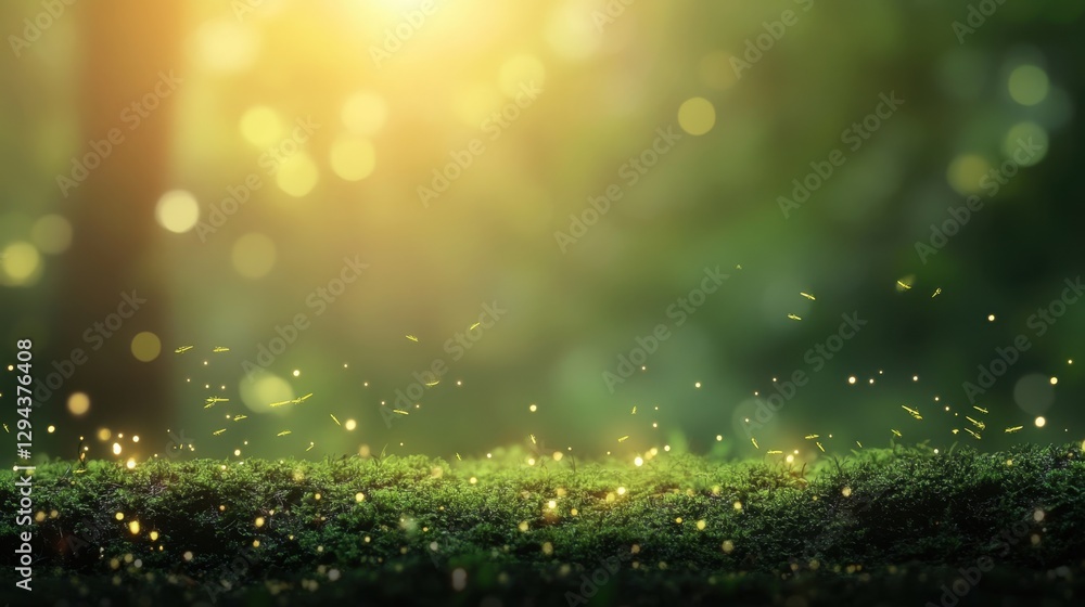 Poster magical forest floor with glowing specks, creating an enchanting and whimsical atmosphere