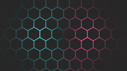 Futuristic Neon Hexagon Background. Cyber Tech Digital Grid Design