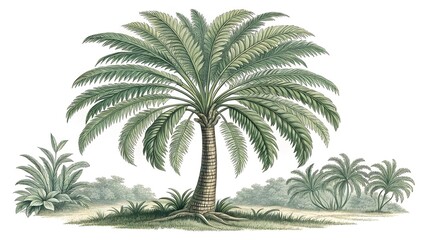 
The image presents a stylized illustration of a palm tree,