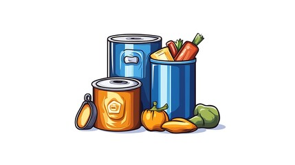 Vibrant Hand-Drawn Illustration of Canned Goods and Fresh Vegetables AI Generated