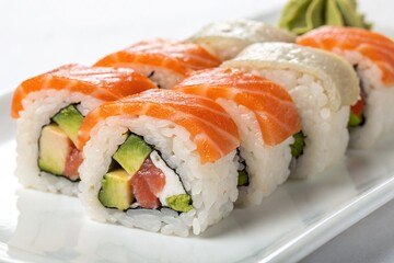 realistic isolated sushi rolls with fresh ingredients, vibrant colors, and detailed texture, perfect for food ads, menus, and commercial design