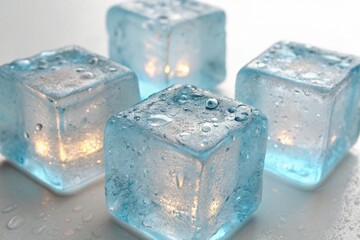 realistic glowing ice cubes with translucent glow and light reflections, perfect for beverage ads, ice cream, and commercial design use