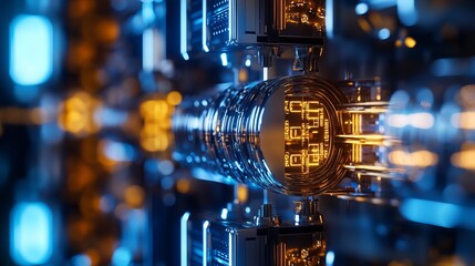 Abstract Futuristic Technology Background Digital Art Orange Blue Neon Glowing Lines Circuits Modern Design High Tech Cyberpunk Style Science Fiction 