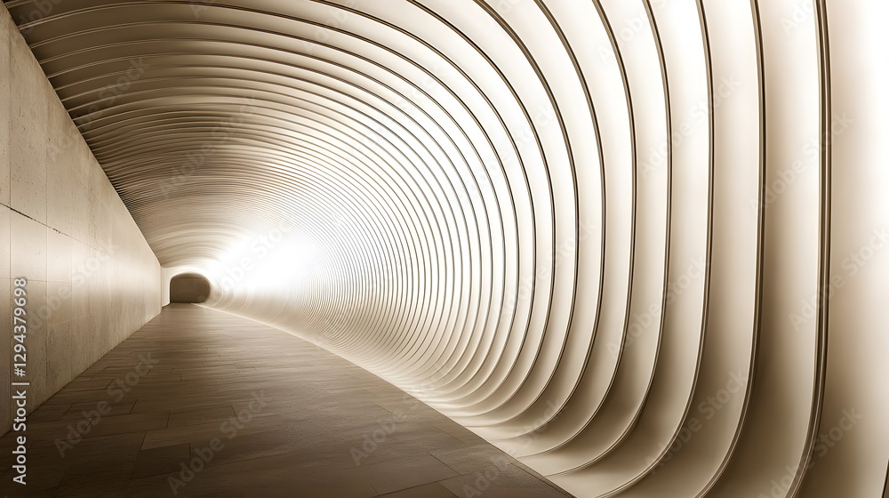 Poster curved architectural tunnel with smooth white walls and soft lighting creating a serene atmosphere i
