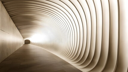 Curved architectural tunnel with smooth white walls and soft lighting creating a serene atmosphere indoors.