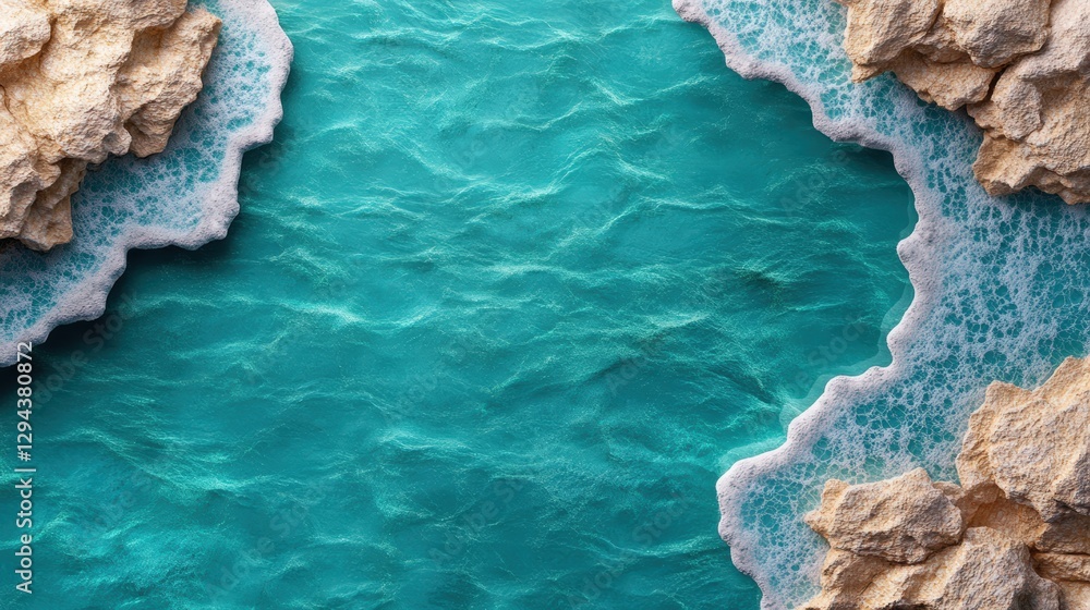 Poster aerial view of turquoise ocean water surface texture with natural patterns and reflections from abov