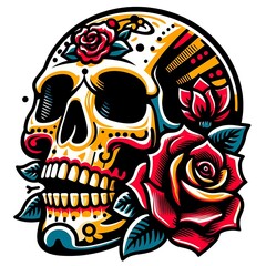 Obraz premium Colorful Sugar Skull with Roses.