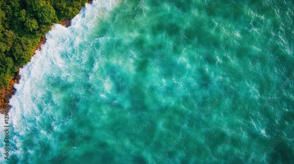 Poster aerial view of turquoise ocean water surface texture and patterns from above in high resolution