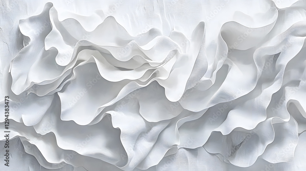 Aufkleber soft white ruffled fabric textures creating an elegant and flowing pattern in natural light atmosphe