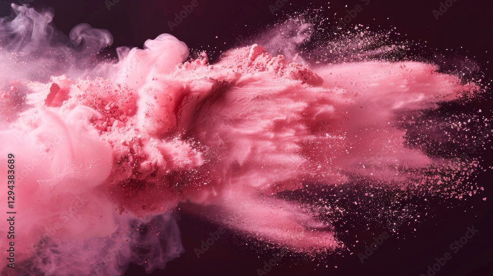 Poster a dynamic eruption of pink powder fills the air against a dark backdrop, creating a striking visual 