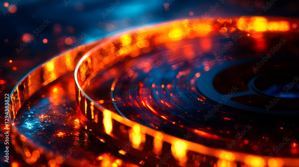 Poster fiery glowing rings swirling in a mesmerizing vortex of light and energy against a dark backdrop, cr