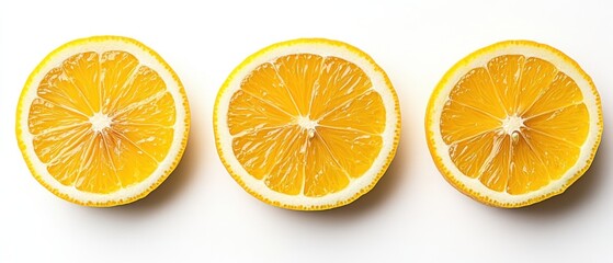 Obraz premium Three Vibrant Lemon Halves Displayed on a Clean White Surface Capturing the Essence of Freshness and Citrus Flavor in a Minimalist Style
