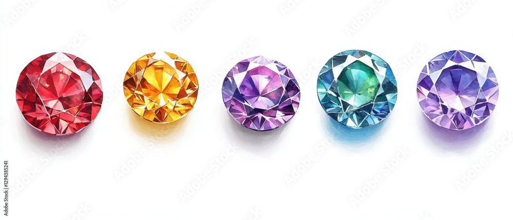 Poster watercolor gems in vibrant colors on a white background creating a stunning visual display of precio