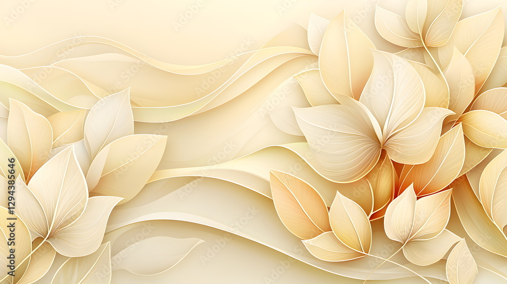 Poster delicate orange and cream floral design with soft waves and layered leaves creating a tranquil backg