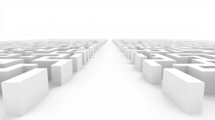 Fototapeta premium Intricate white square maze, a complex puzzle of paths, challenges, and strategic problemsolving
