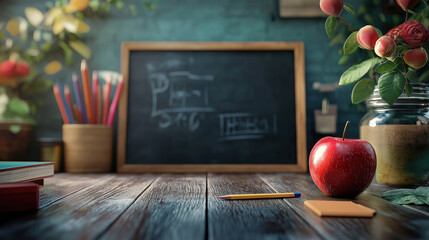 Vibrant back to school frame with books, pencils, and accessories on a clean background