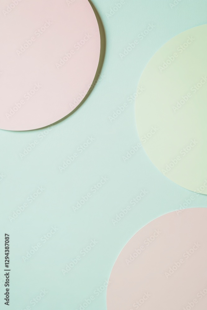 Aufkleber pastel circles on a light green backgrounds in abstract design styles using geometric shapes and sof