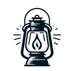 Obraz premium Vintage, stylized, outline, design, camping, kerosene, lantern, graphic, illustration,