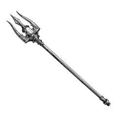 Fototapeta premium Detailed Trident Weapon Illustration in Black and White Outline Line Art Drawing Full Shot