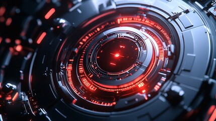 Abstract Red and Black Futuristic Technology Interface Design Digital Art High Resolution Background Modern Sci Fi Glowing Circular Panel Graphic     