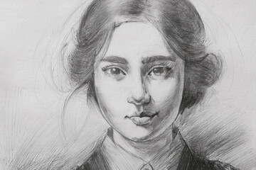 Frau, Gesicht, Zeichnung, Bleistiftzeichnung