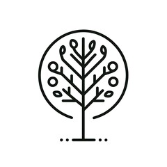 Abstract line art of a stylized tree within a circle.
