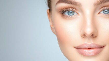 Obraz premium Captivating portrait, woman with piercing blue eyes and a crisp white shirt