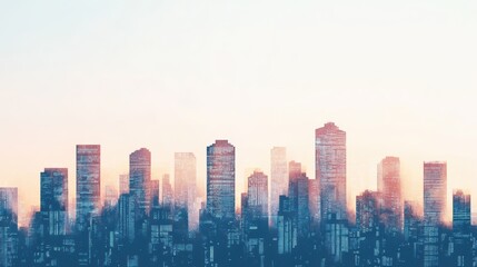 Futuristic Cityscape in Watercolor Style with Skyscrapers at Dusk