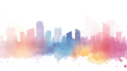 Vibrant Watercolor Futuristic Cityscape with Colorful Hues