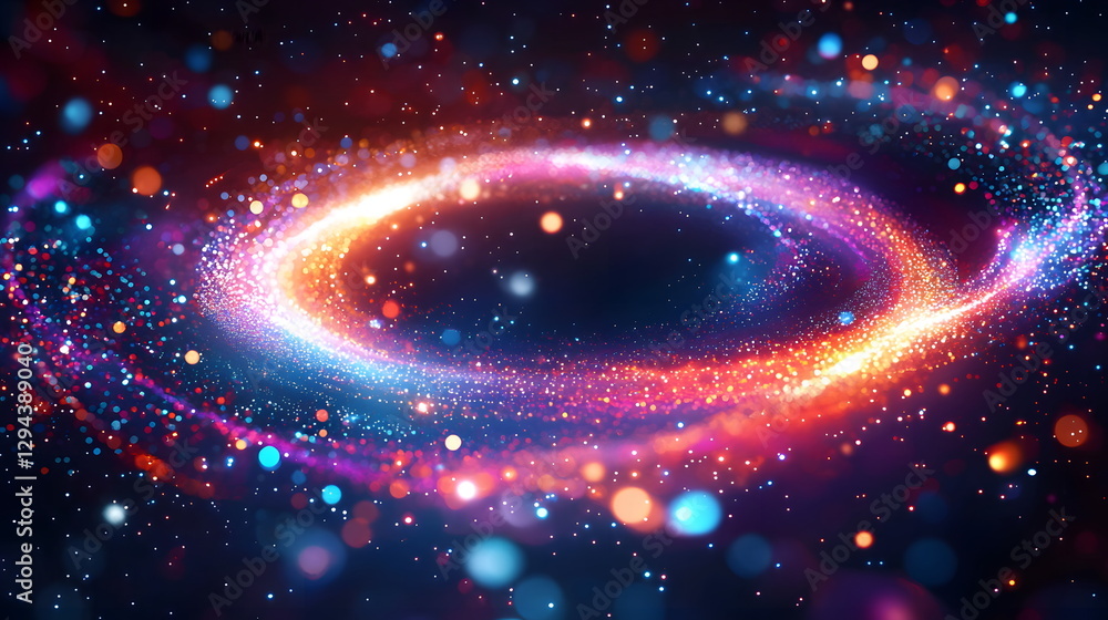 Poster galactic swirl of colorful stars and cosmic dust swirling in vibrant space background with glowing b