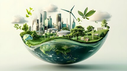 3D depicting a sustainable and carbon neutral future with clean energy infrastructure green technology and environmentally friendly urban landscapes