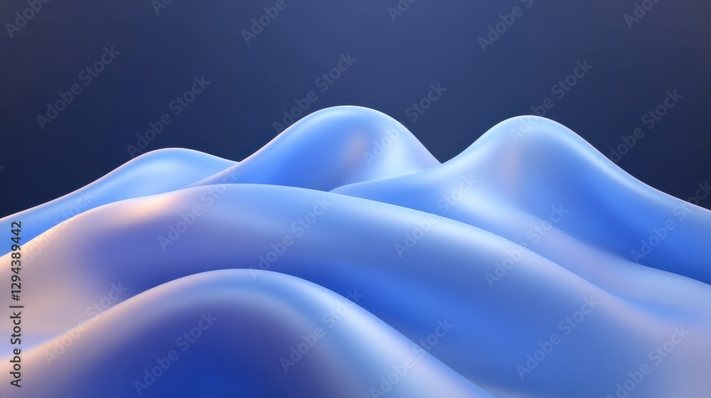 Poster flowing abstract blue waves with futuristic 3d gradient shapes and smooth curves
