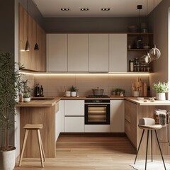 Modern kitchen with a wooden design and attractive interior