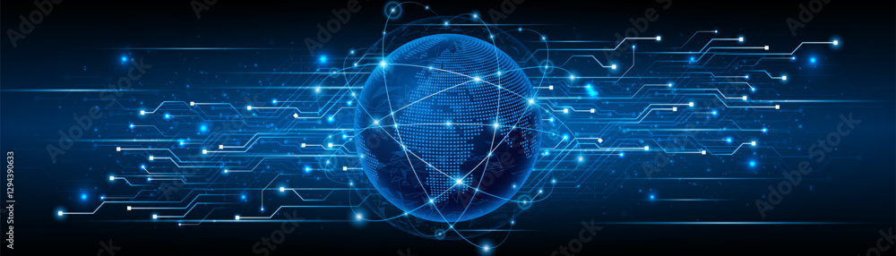 Fototapete Global connection network background. World map. High-speed internet technology concept or fast wireless data transmission. modern internet network connection technology background	