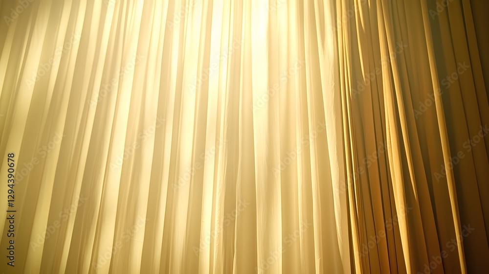 Poster golden curtain fabric backdrop illuminated by soft sunlight creating a warm and inviting ambiance in