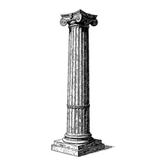Antique Column in Detailed Black and White Classical Outline Line Art Drawing Illustration