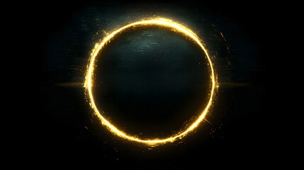 Fototapeta premium Glowing golden circle glowing against a dark background, ethereal light illuminating the edges elegantly.
