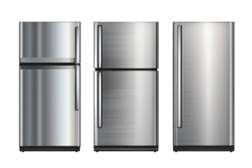 Modern refrigerators displaying sleek designs png transparency background kitchen appliances white environment